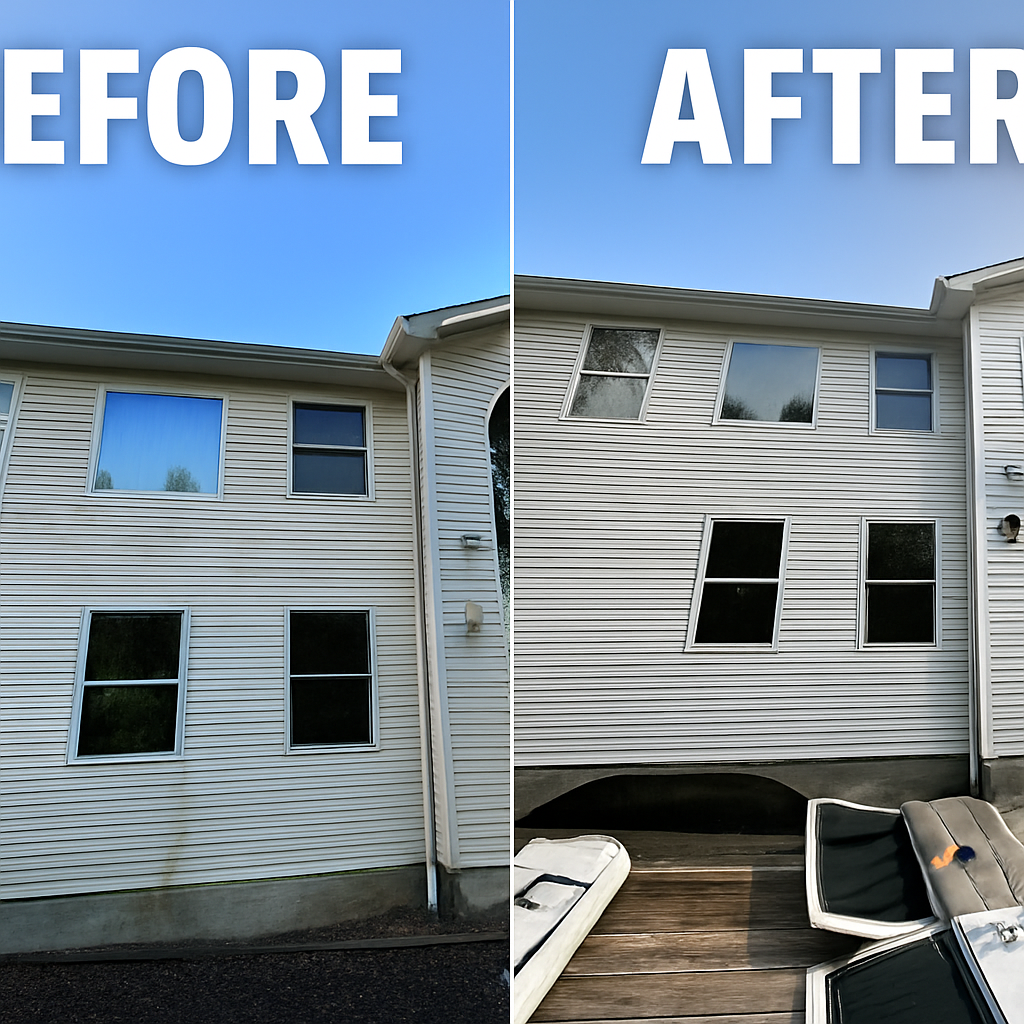 House washing before and after in Saylorsburg PA removing algae from siding
