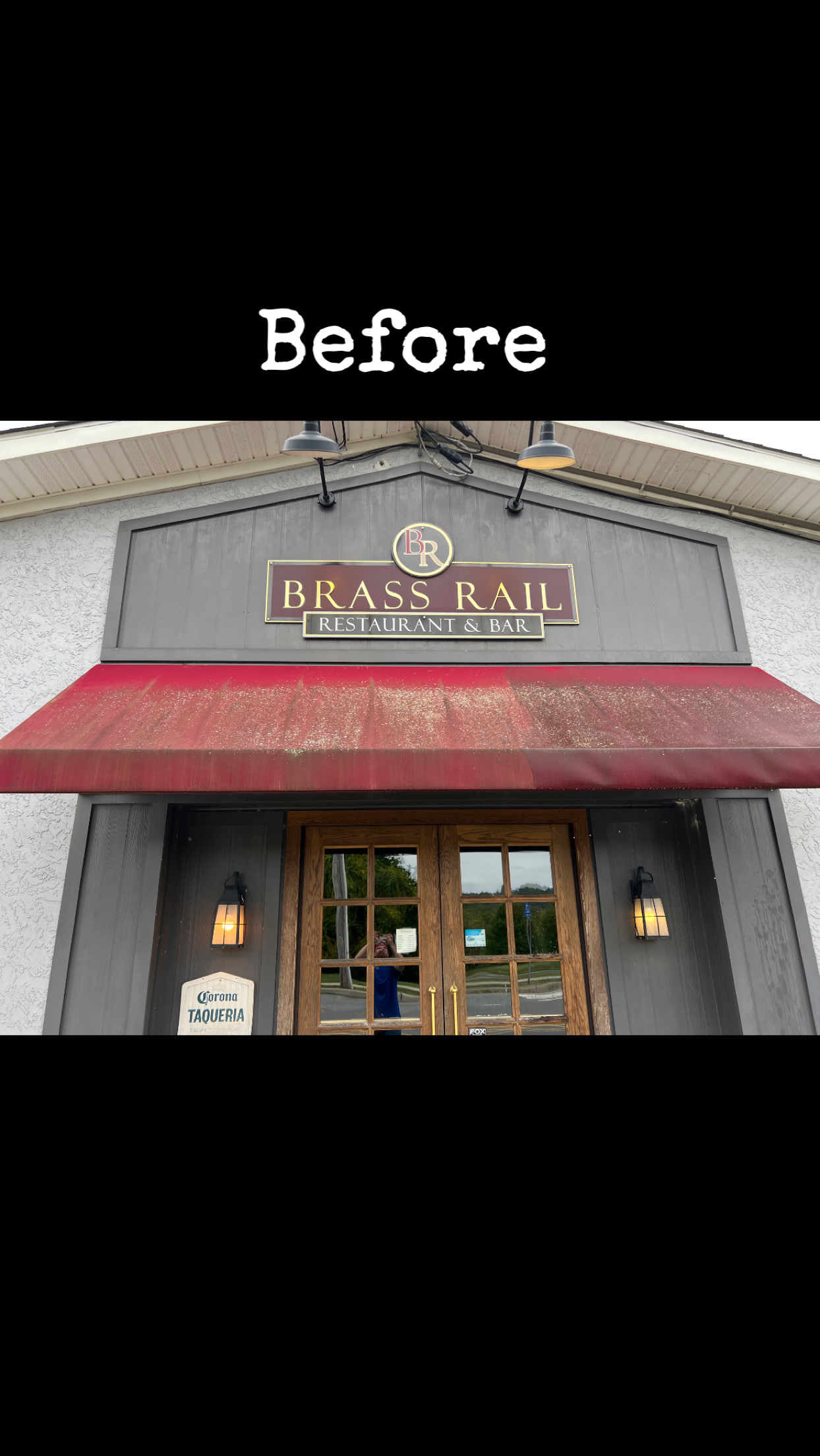 before awning and gutter cleaning at Brass Rail Restaurant and Bar in Phillipsburg NJ