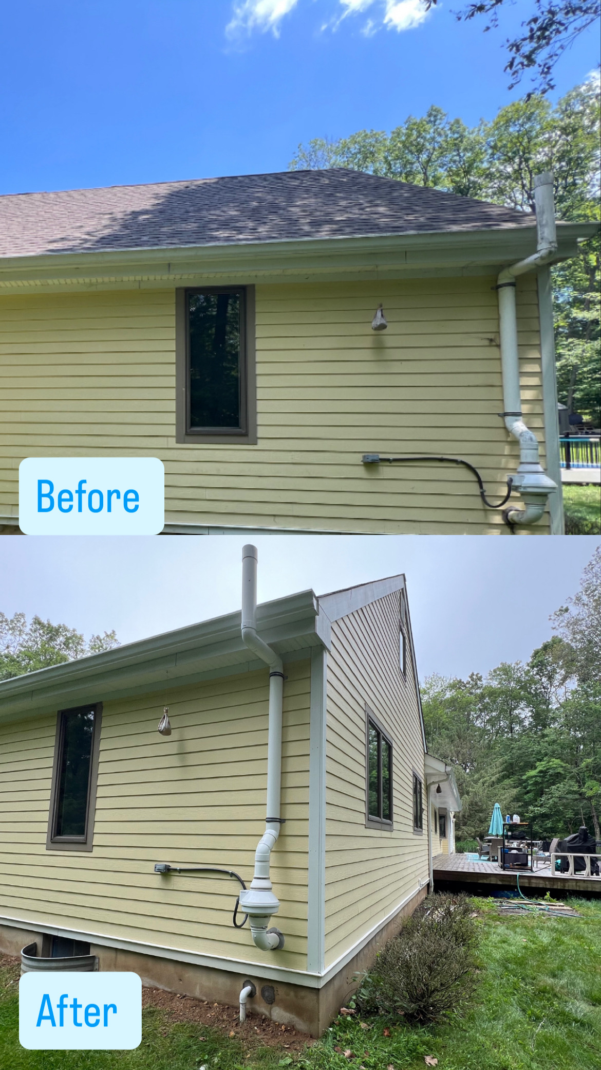Gutter whitening before and after restoration by Capps Power Washing