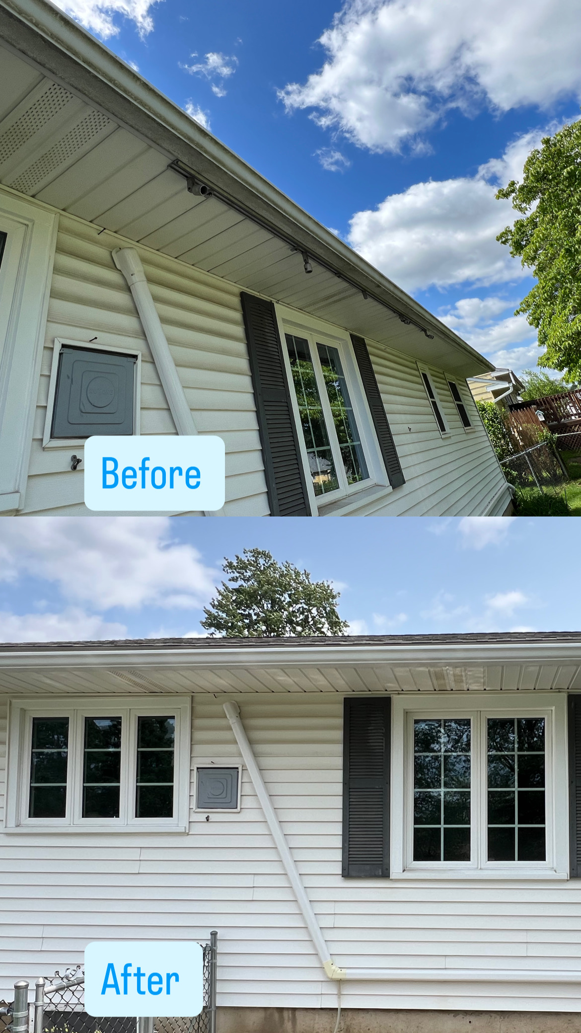 Before and after gutter whitening in Bethlehem PA by Capps Power Washing