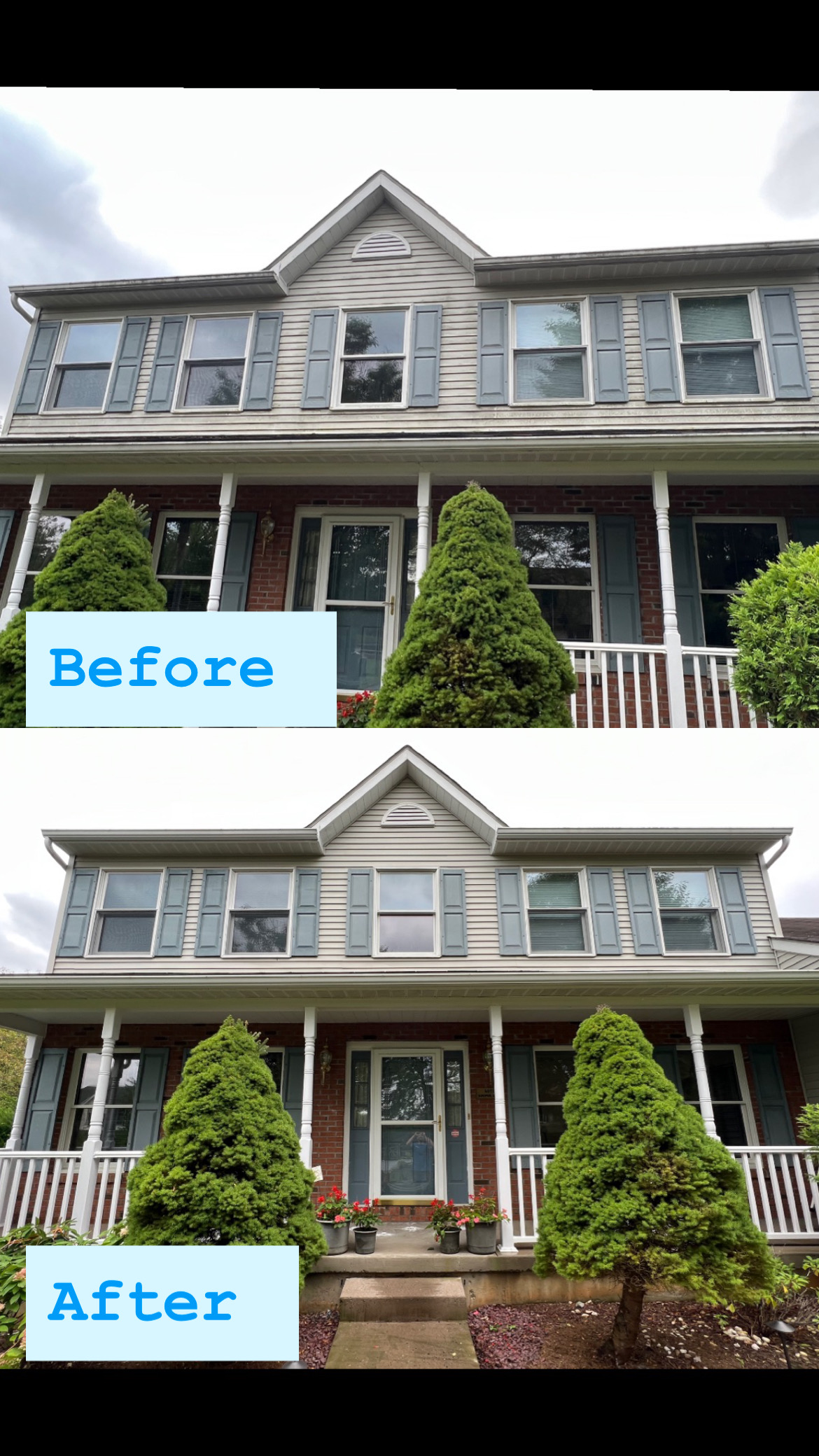before and after house washing Bethlehem PA front full picture