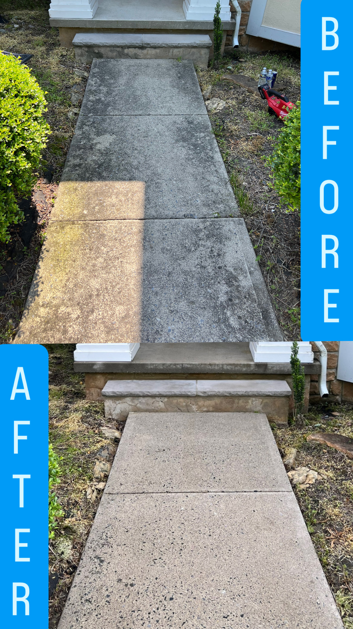 before and after concrete walkway cleaning Bethlehem PA