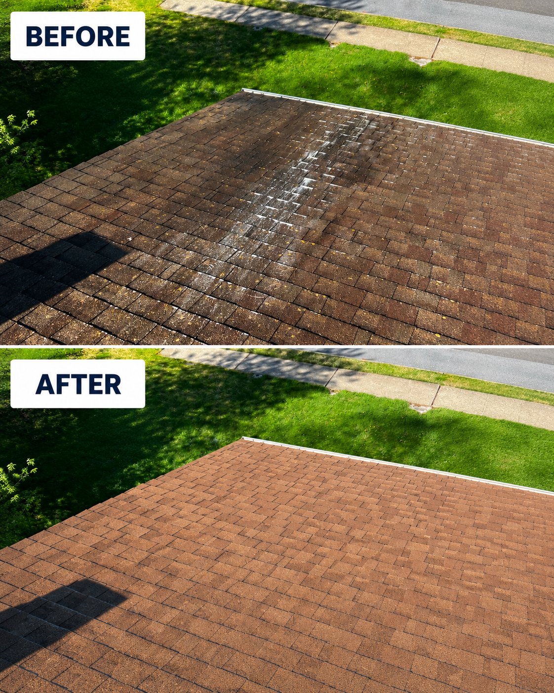 Easton PA roof soft washing before and after black streak removal