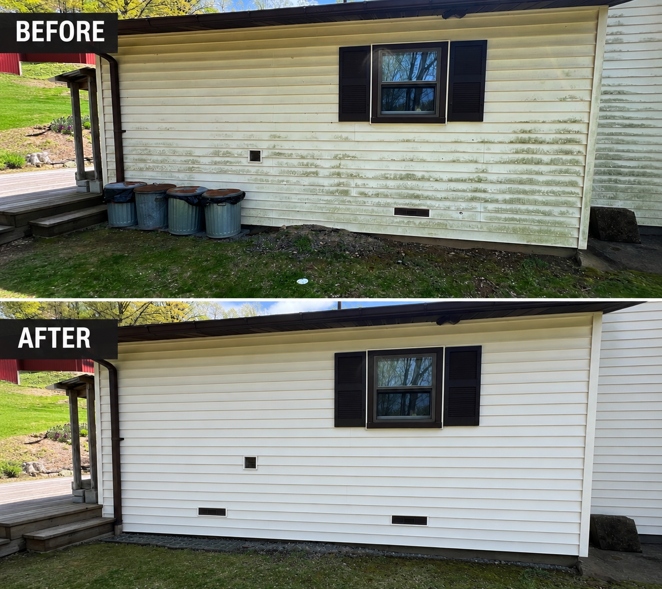 House washing and gutter cleaning before and after in Easton PA by Capps Power Washing