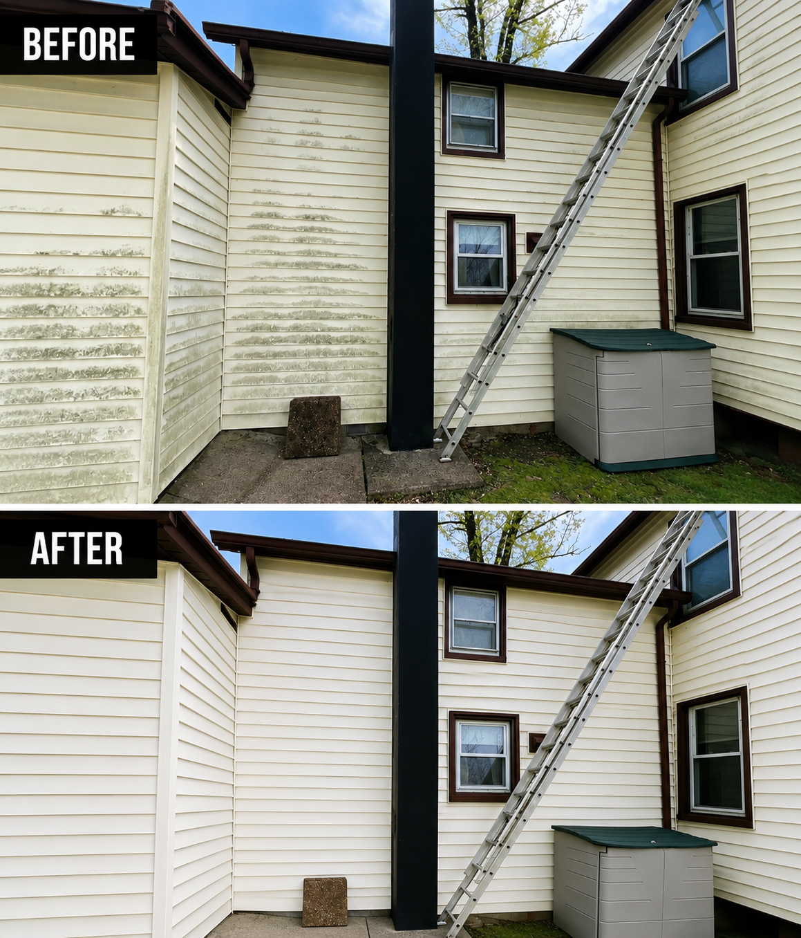 Before and after vinyl siding house washing in Easton PA by Capps Power Washing