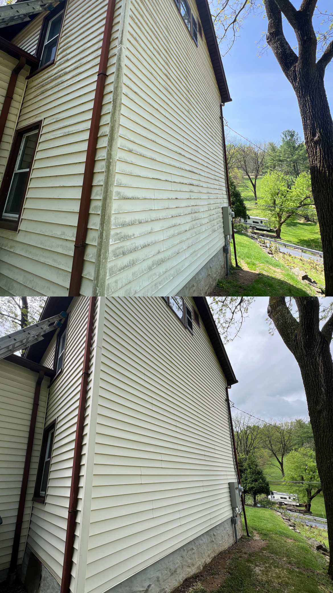 Vinyl siding cleaning before and after in Easton PA by Capps Power Washing