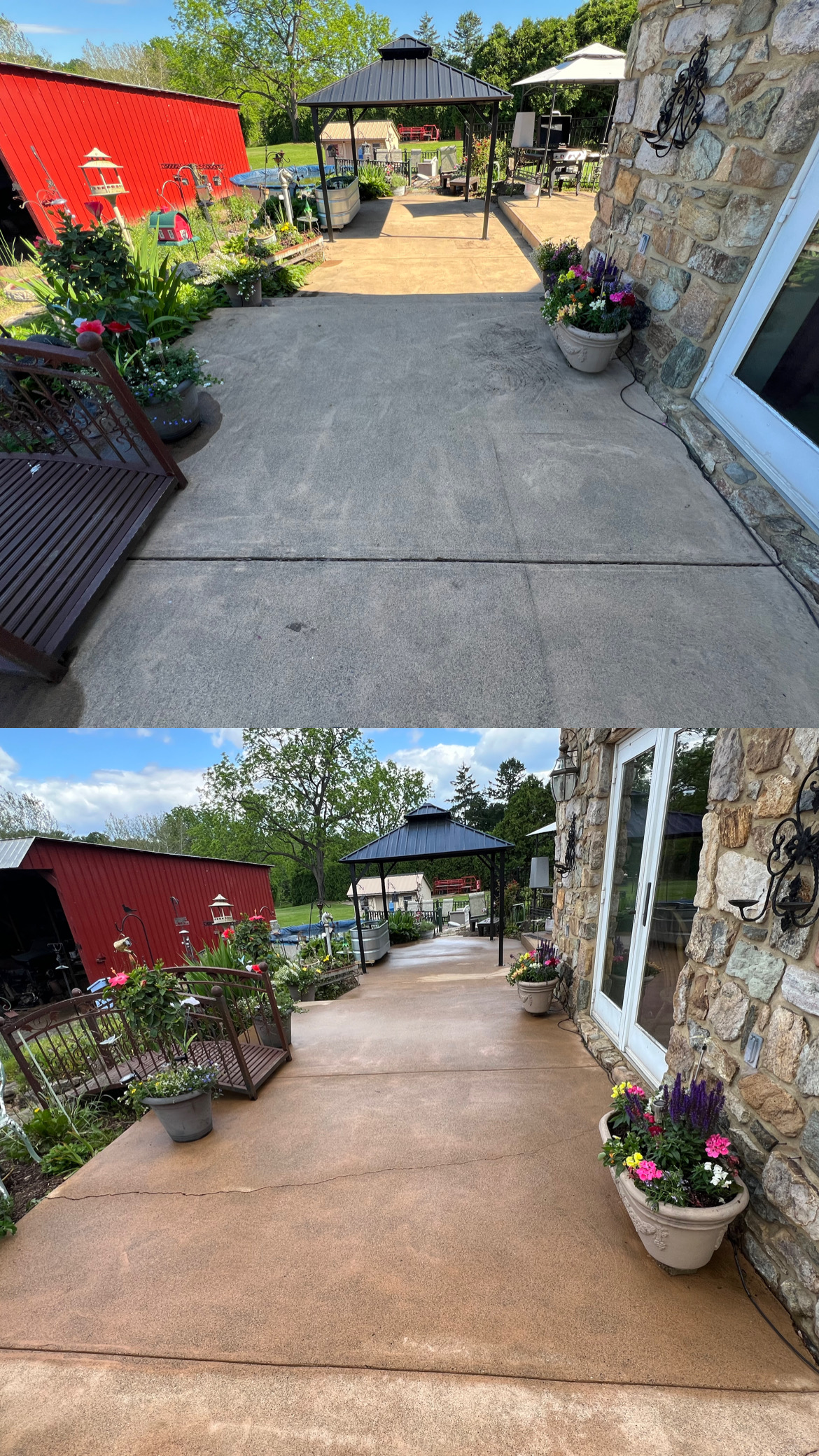 Restored concrete patio after professional cleaning by Capps Power Washing